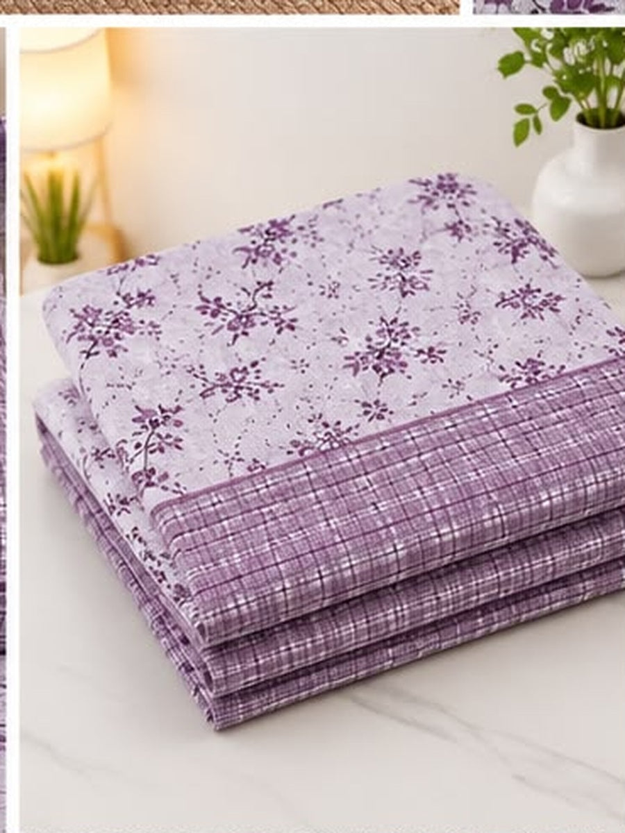 Athast Purple & White Floral Printed Double Bedsheet with Pillow Covers