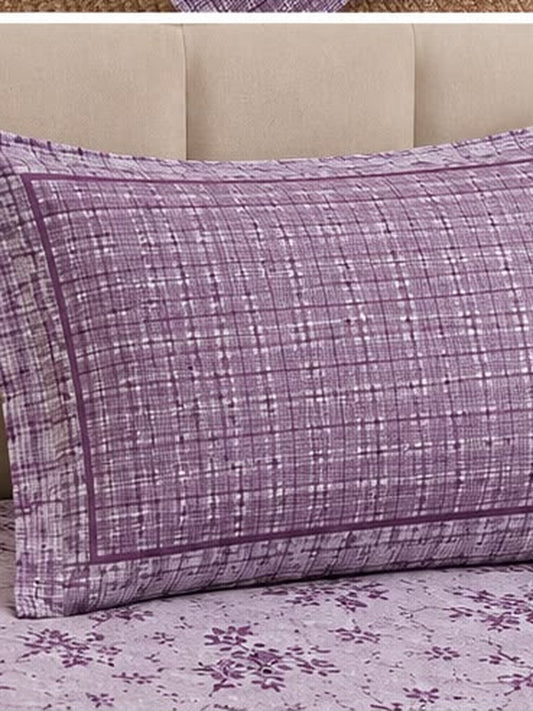 Athast Purple & White Floral Printed Double Bedsheet with Pillow Covers