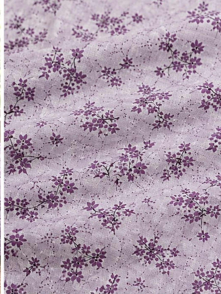 Athast Purple & White Floral Printed Double Bedsheet with Pillow Covers