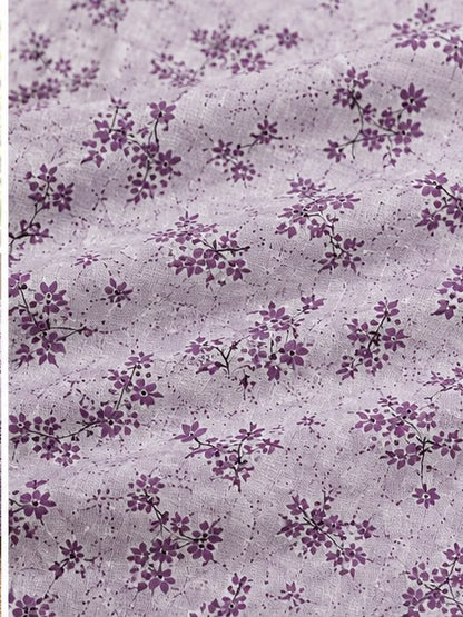Athast Purple & White Floral Printed Double Bedsheet with Pillow Covers