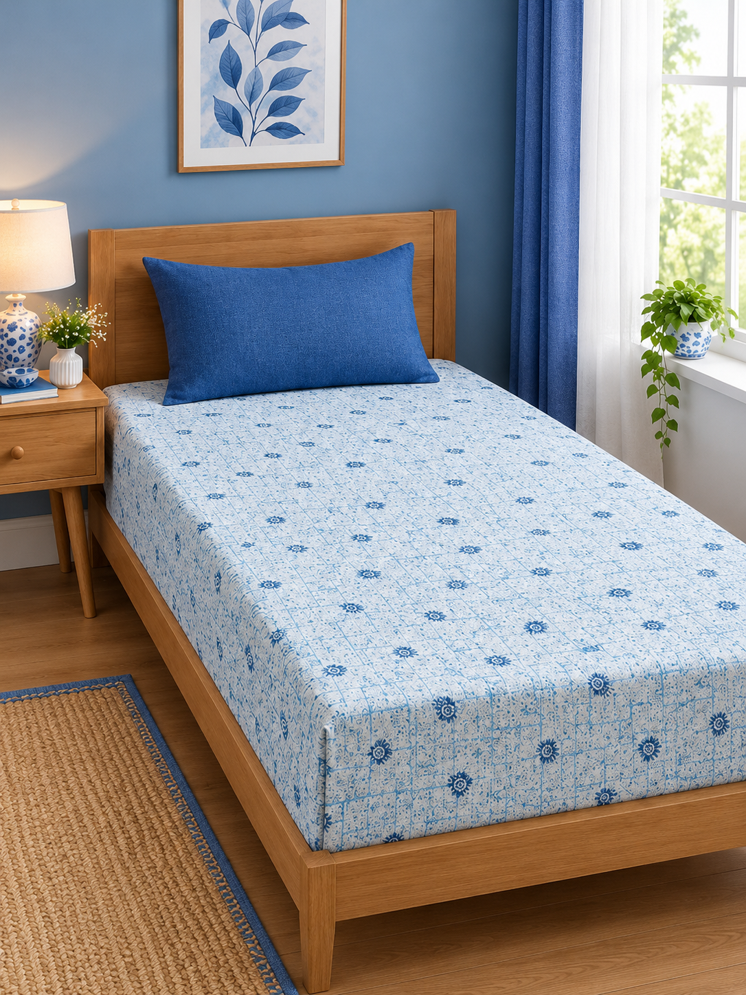 Athast Single Bedsheet with Pillow Covers, Light Blue colour