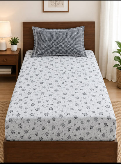 Athast Single Bedsheet with Pillow Covers, Grey colour