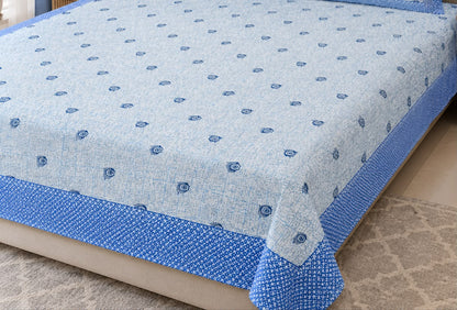 Athast Blue & White Floral Printed Double Bedsheet with Pillow Covers