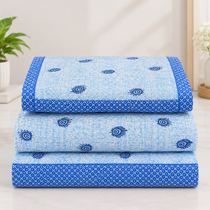 Athast Blue & White Floral Printed Double Bedsheet with Pillow Covers