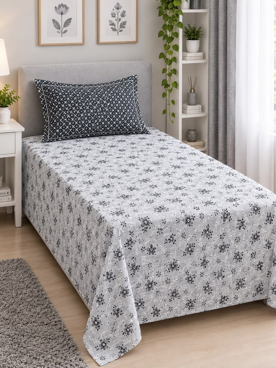 Athast Single Bedsheet with Pillow Covers, Grey colour