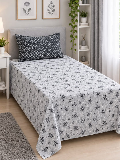 Athast Single Bedsheet with Pillow Covers, Grey colour