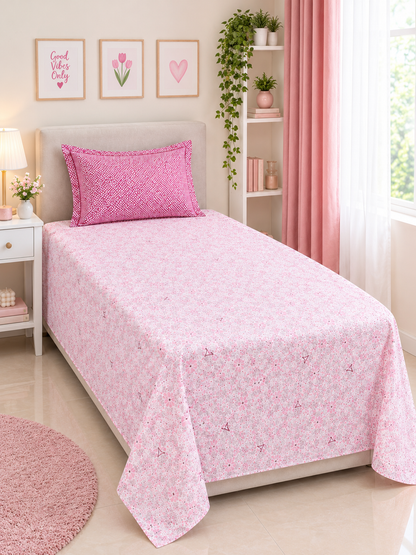 Athast Single Bedsheet with Pillow Covers, Light Pink colour